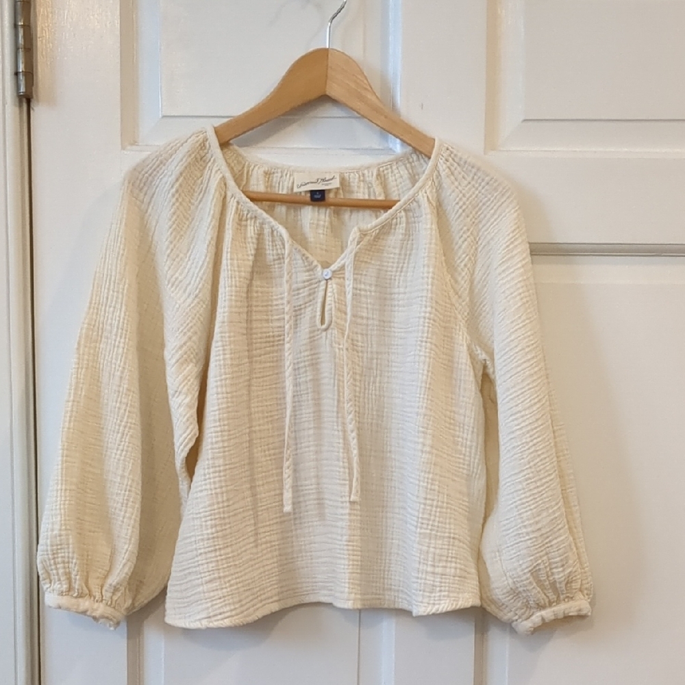 Universal Thread Gauze Peasant Top Cream Women Blouse S Small Long Bubble Sleeve